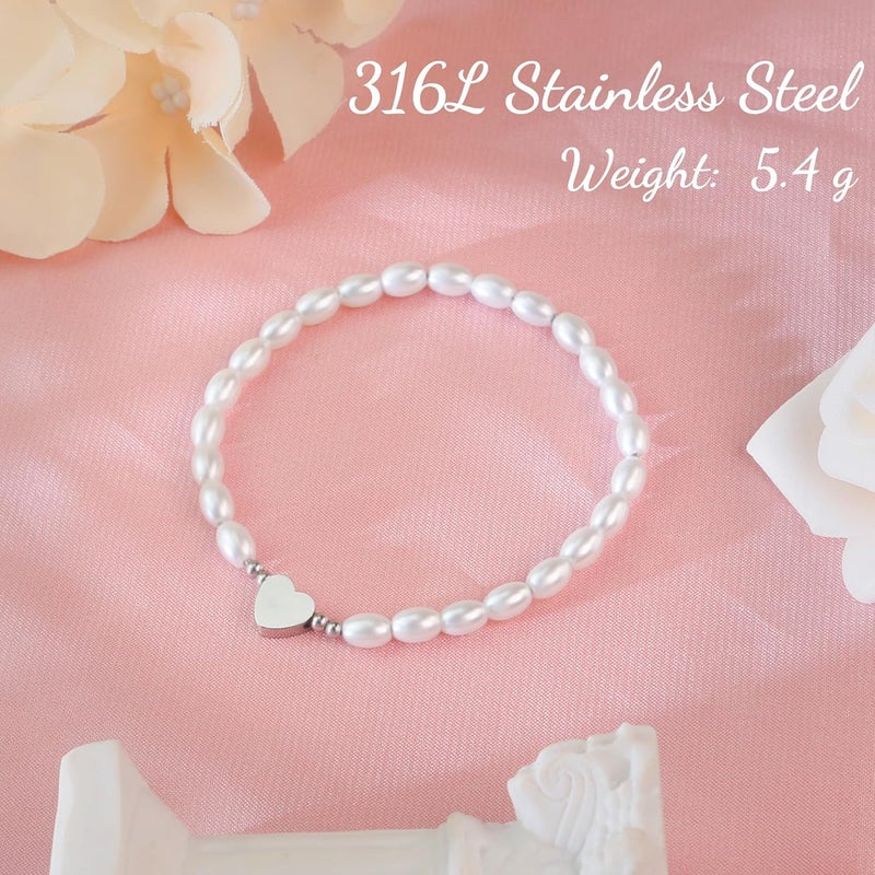 DAYANEY Pearl Bracelets for Women, Gold Bracelet Silver Pearl Jewelry as Valentines Gifts for Girls, Dainty Daisy and Heart Braclets Cute Floral Prom Jewelry for Bridesmaid Brazaletes Para Mujer - Image 3